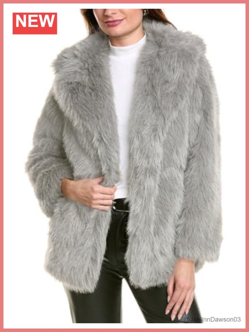 Faux Fur Mid Length Winter Coat Shawl Collar Fluffy Warm Jacket